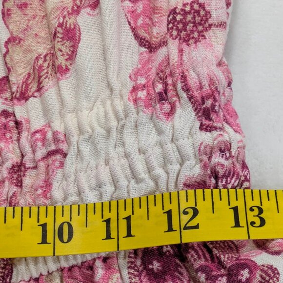 Old Navy Midi Dress Womens Sm Pink Linen Smocked Milkmaid Coquette Cottagecore - Picture 6 of 9